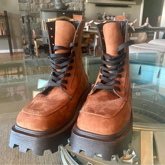 🍁TOPSHOP ‘Kayla’ size 9 1/2 —Chunky Russet Brown Suede Boots. FANTASTIC BOOTS ! - Picture 6 of 17